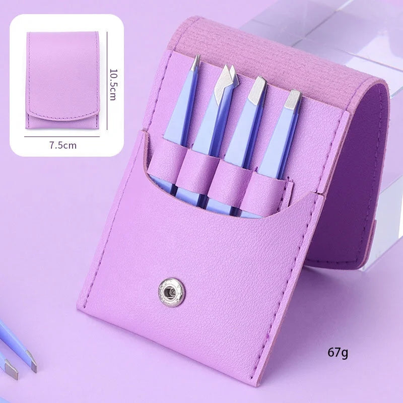 Purple 4pcs Set Eyebrow Tweezers Pointed Tip Beauty Care Cosmetics Makeup Eyebrow Tweezers