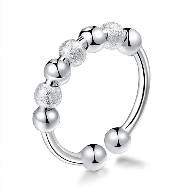 SC Tiktok Spinner Beads Fidget Ring Jewelry Personalized Rotate Freely Lucky Bead Adjustable Silver Anti Anxiety Ring Women Men