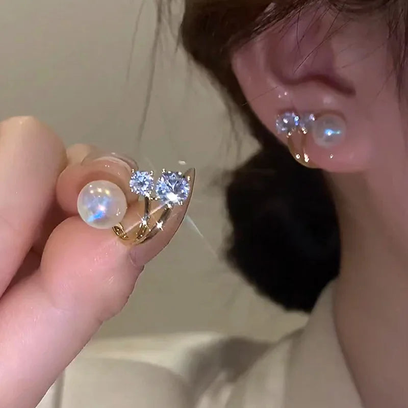 Luxury Fine Jewelry Mermaid Freshwater Pearl Rhinestone Crystal Pearl Stud Earrings