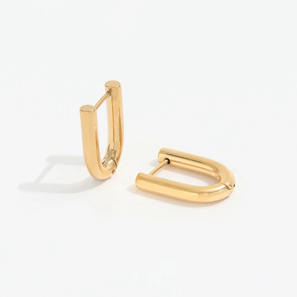 Simple 18k PVD Gold Plated U Shape Stainless Steel Hoop Earrings for Women
