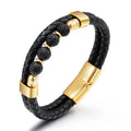Trendy Genuine Leather Bracelets Men Stainless Steel Mens Volcanic Stone Beaded Leather Bracelet