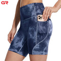 Women's High Waist Elastic Nylon Spandex Biker Shorts Custom Tie Dye Logo Embroidered Washed Techniques Naked Feeling Pockets