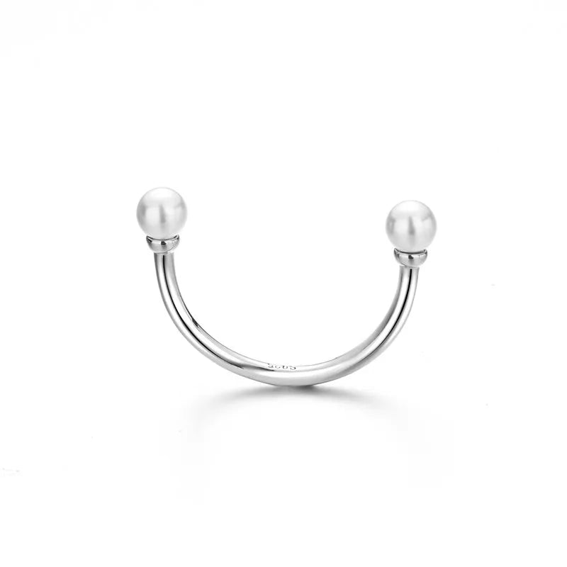 Simple Adjustable 925 Sterling Silver Pearl Smile Finger Rings for Women