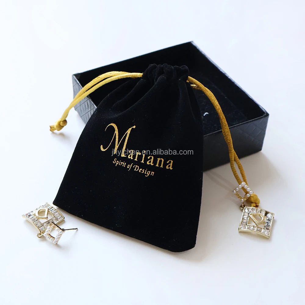 Custom Logo 8x10cm Screen Printing Black Velvet Jewelry Gift Bag Recyclable Small Velvet Pouch for Necklaces Gemstones