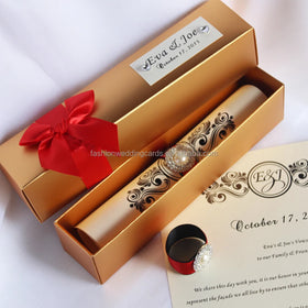 Custom Printed Royal Luxury Wedding Scroll Invitation Handmade Paper Crafts with Elegant Ribbon Bow and Presentation Paper Box