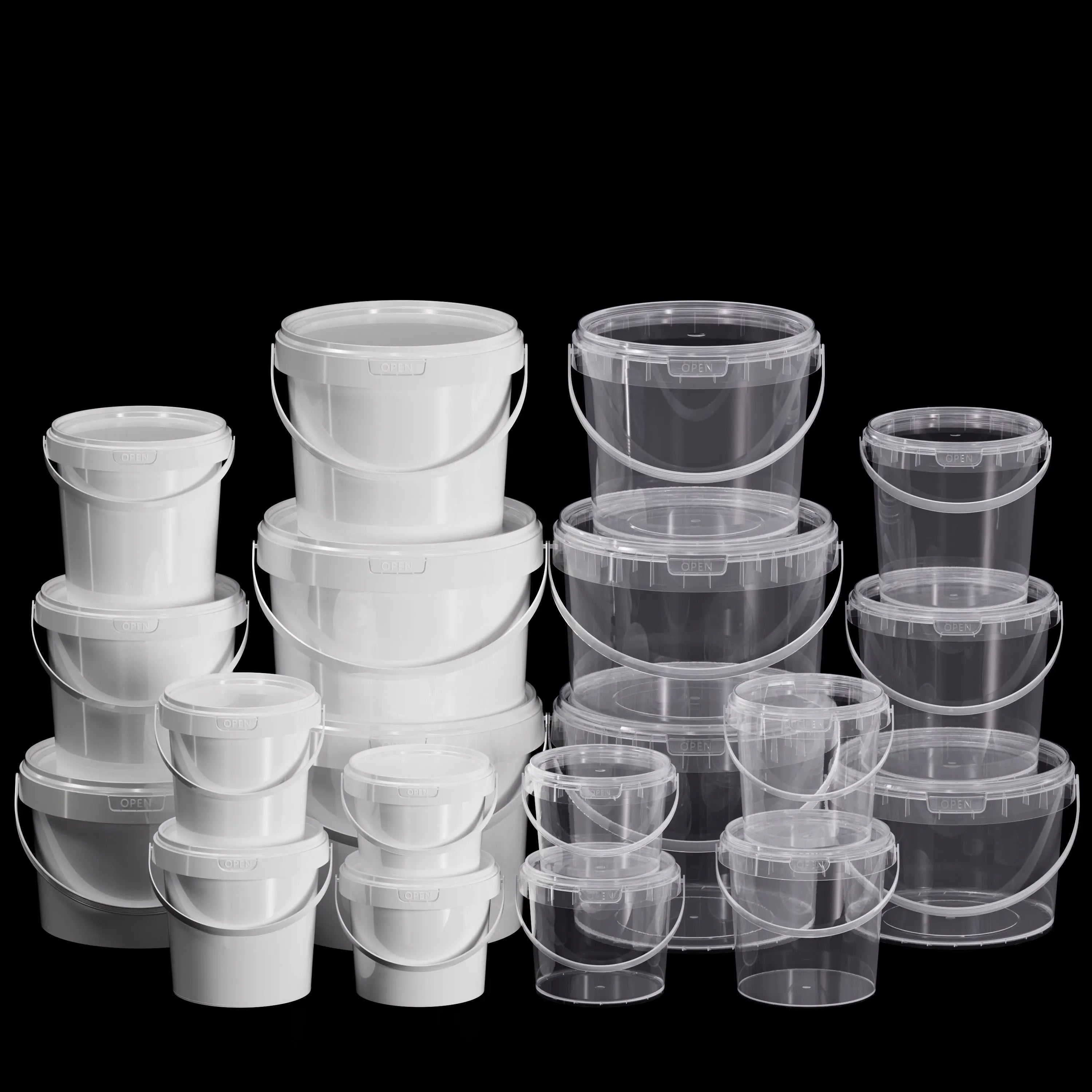 Empty clear Easy Open Plastic Bucket 300ml~5l Ice Cream Tub Leakproof Plastic Buckets for Peanut Butter Packaging