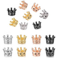 King/Queen Crown Charm Spacer Beads Copper Pave Black White Zircon Connector Charm Beads for Bracelet Necklace DIY