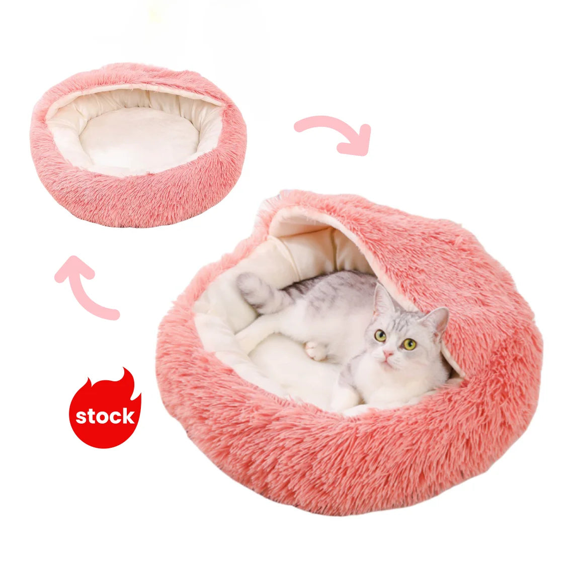 Shell-Shaped Calming Plush Pet Bed for Anxiety Relief