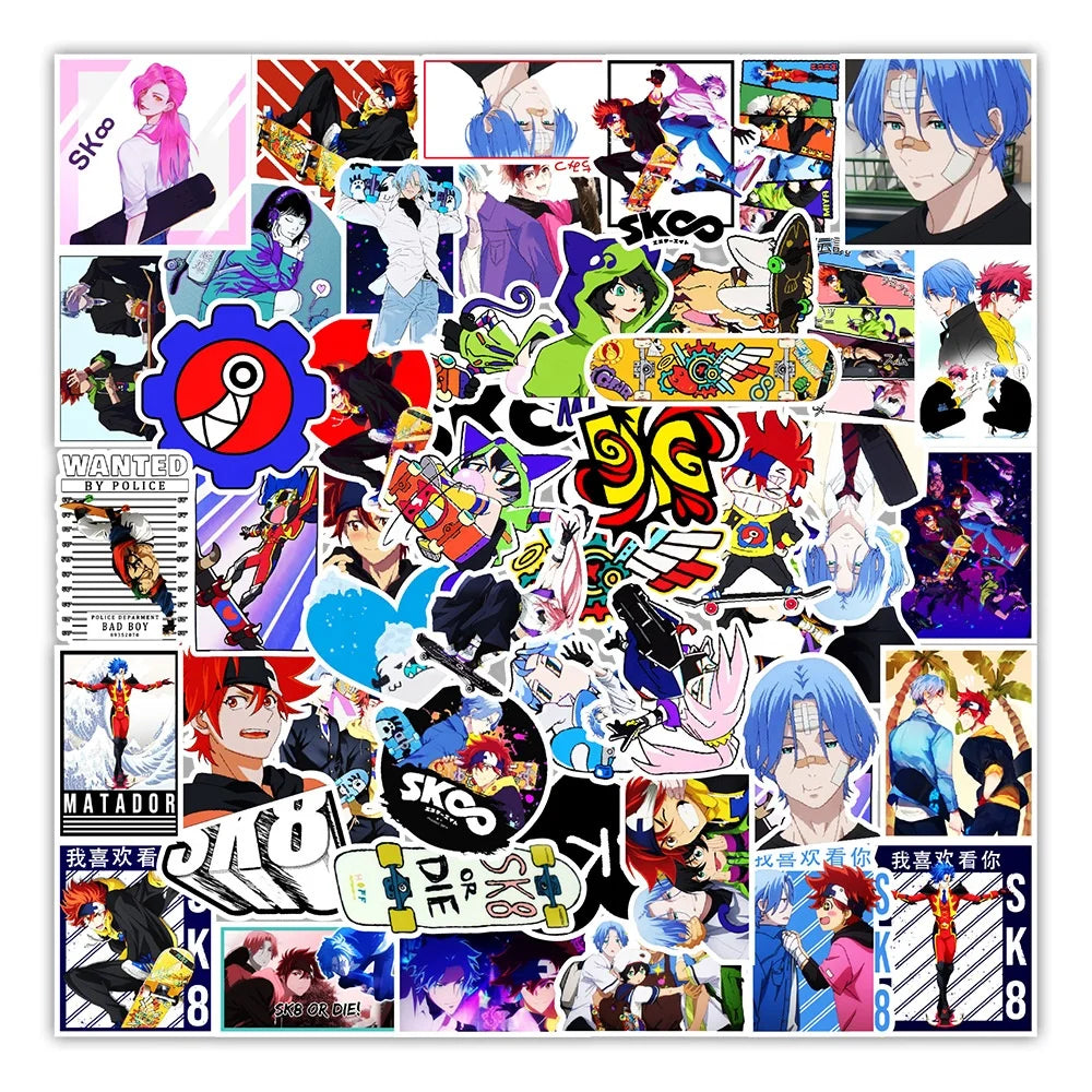 50Pcs SK8 Cool Anime Stickers For skate Sport Graffiti Diy Decor Skateboard Stickers