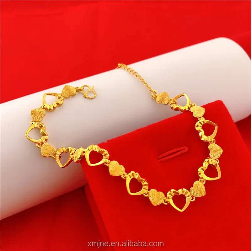 Dubai Jewelry Love Watch Chain Bracelet Plated New Full Peach Heart Ladies Gold Platedbracelet