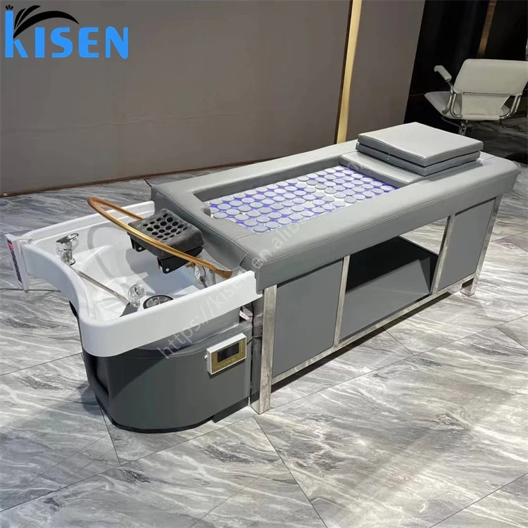 Kisen Salon Spa Moxibustion Shampoo Table Hair Washing Massage Chair Pedicure Shampoo Bed With Water Circulation for Beauty Shop