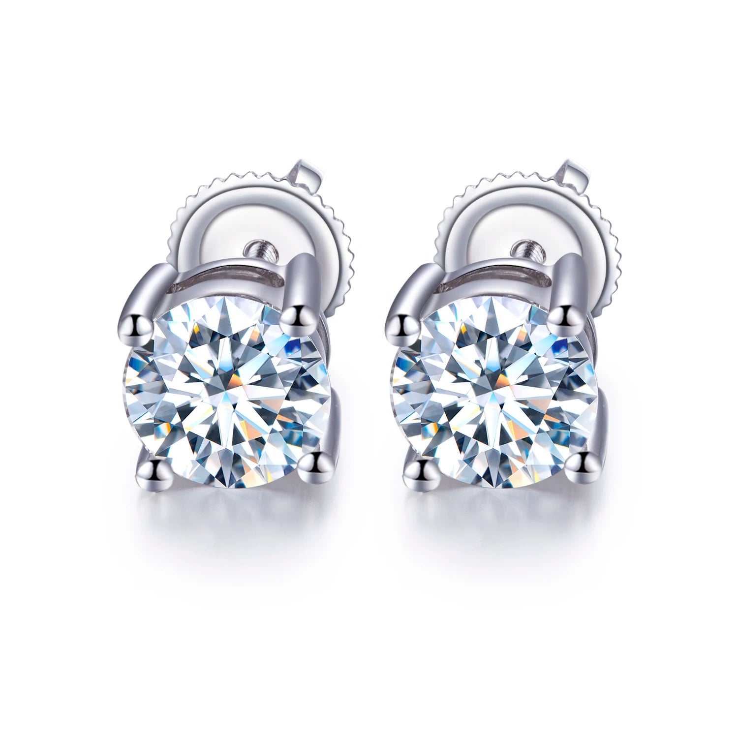 Messi Gems MSE-329 18k White Gold 1ct D VS2 Round Brilliant Cut Lab Grown Diamond Stud Earrings for Women