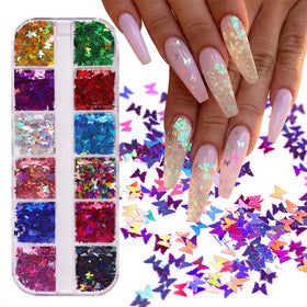 Misscheering 12colors Fluorescence Butterfly Shapes Nail Art Glitter Flakes 3D Colourful Sequins Polish Manicure Accessories