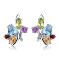 K062 Beautiful Jewelry Mix Gemstone Natural Blue Topaz Amethyst Peridot Citrine Garnet 925 Sterling Silver Earrings for Women