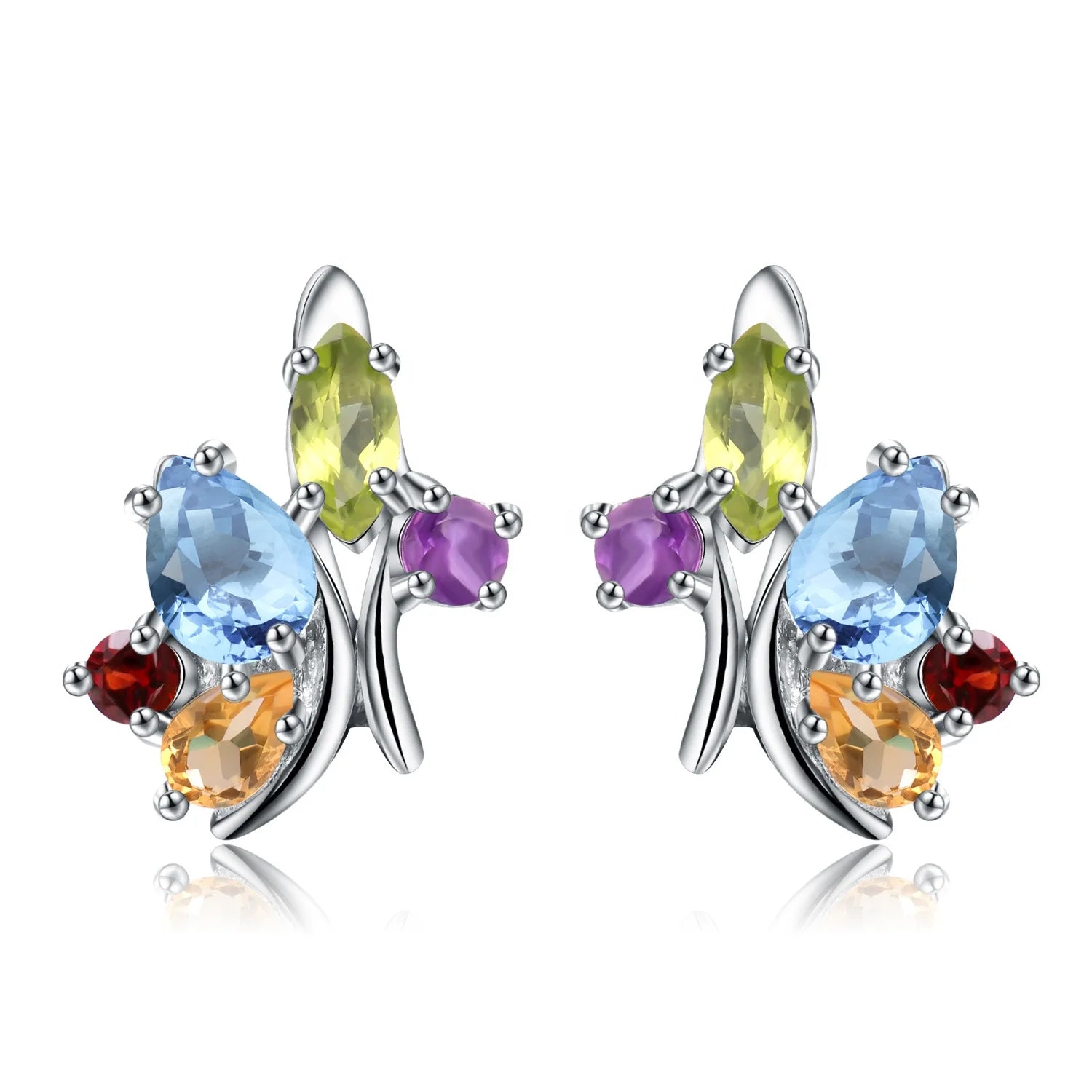 K062 Beautiful Jewelry Mix Gemstone Natural Blue Topaz Amethyst Peridot Citrine Garnet 925 Sterling Silver Earrings for Women