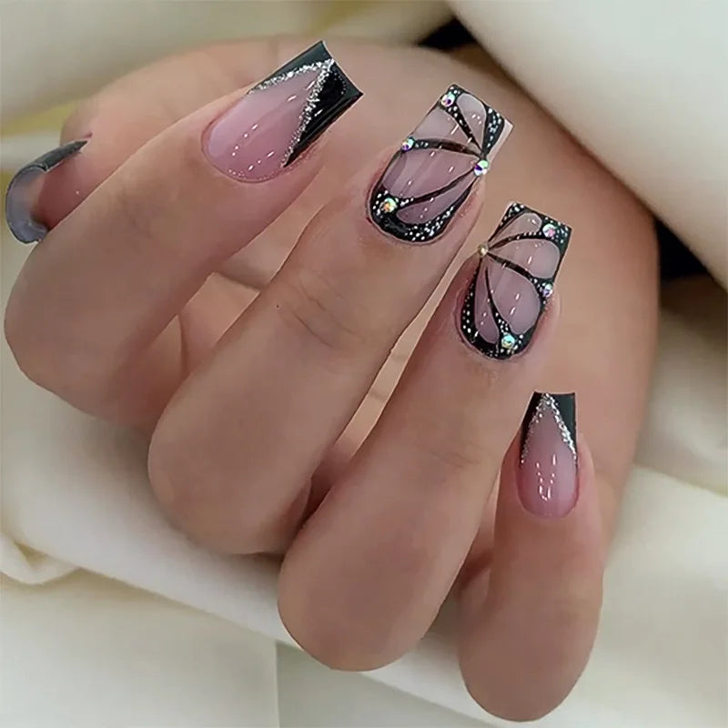Custom French Ballerina Shape Printed Fake Nails Press on Nails Hand Painted Artificial Fingernails