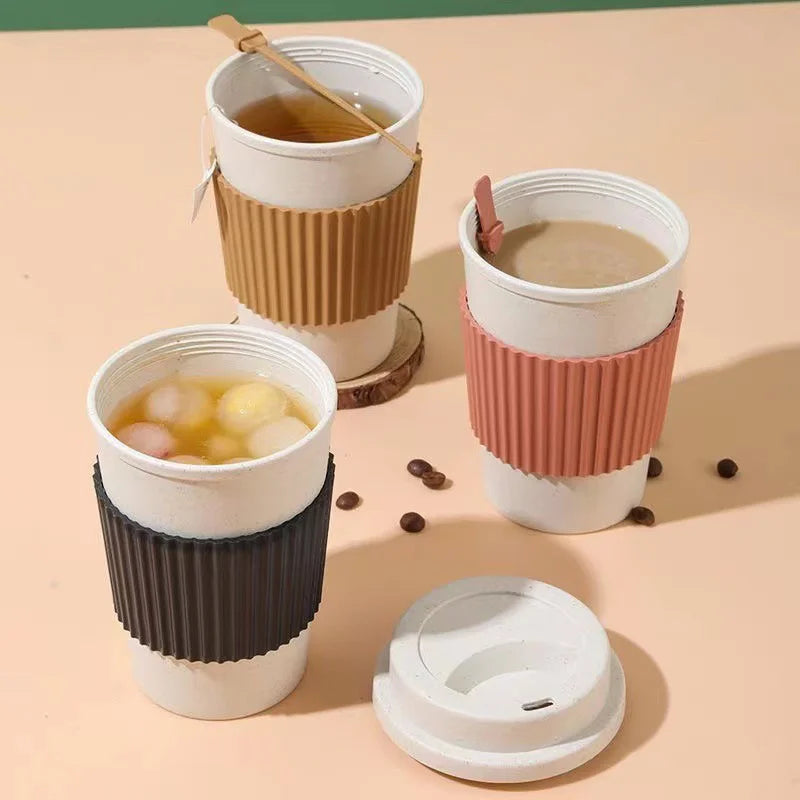 Hot Selling Wheat Straw Coffee Cup  Portable Cups With Lid Office Espresso Mug
