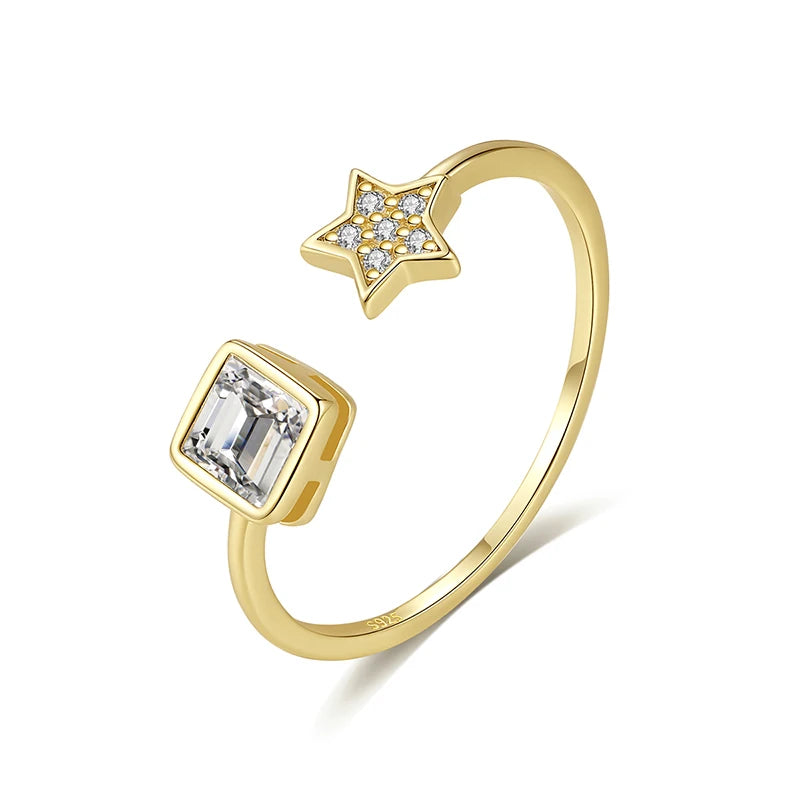 CZCITY 925 Sterling Silver Fashion Ring New Geometric Style CZ Fine Jewelry Women 14k Gold Plated Cubic Zirconia Ring