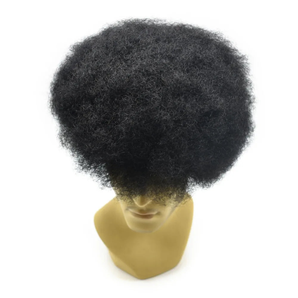 Ventilated Base Toupee Afro Human Hair Wigs Short Kinky Curly Black Wig Men Afro Wig Full Lace Hair Replacement System
