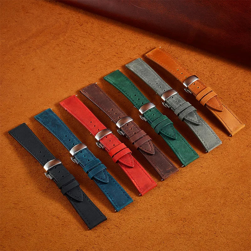 Top Grain Cowhide Leather Watch Band Flat Stitches Genuine Real Watch Bands With Butterfly Buckle 18mm 19mm 20mm 21mm 22mm 24mm