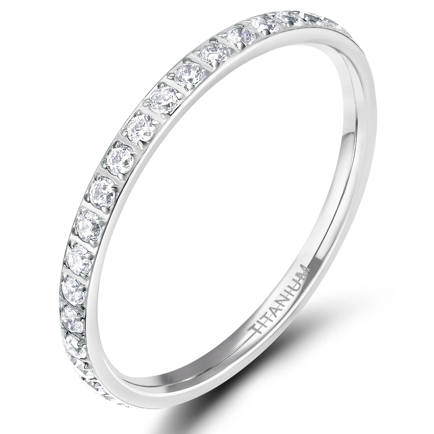 OAHLAN 2mm 18k Silver Gold Women's Eternity Titanium Ring Cubic Zirconia Engagement Wedding Band Fashion Jewelry Anniversary