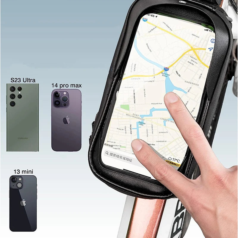 Large Capacity TPU Bicycle Bags Waterproof & Rainproof Front Top Tube Mobile Phone Holder with Touch Screen Compatibility