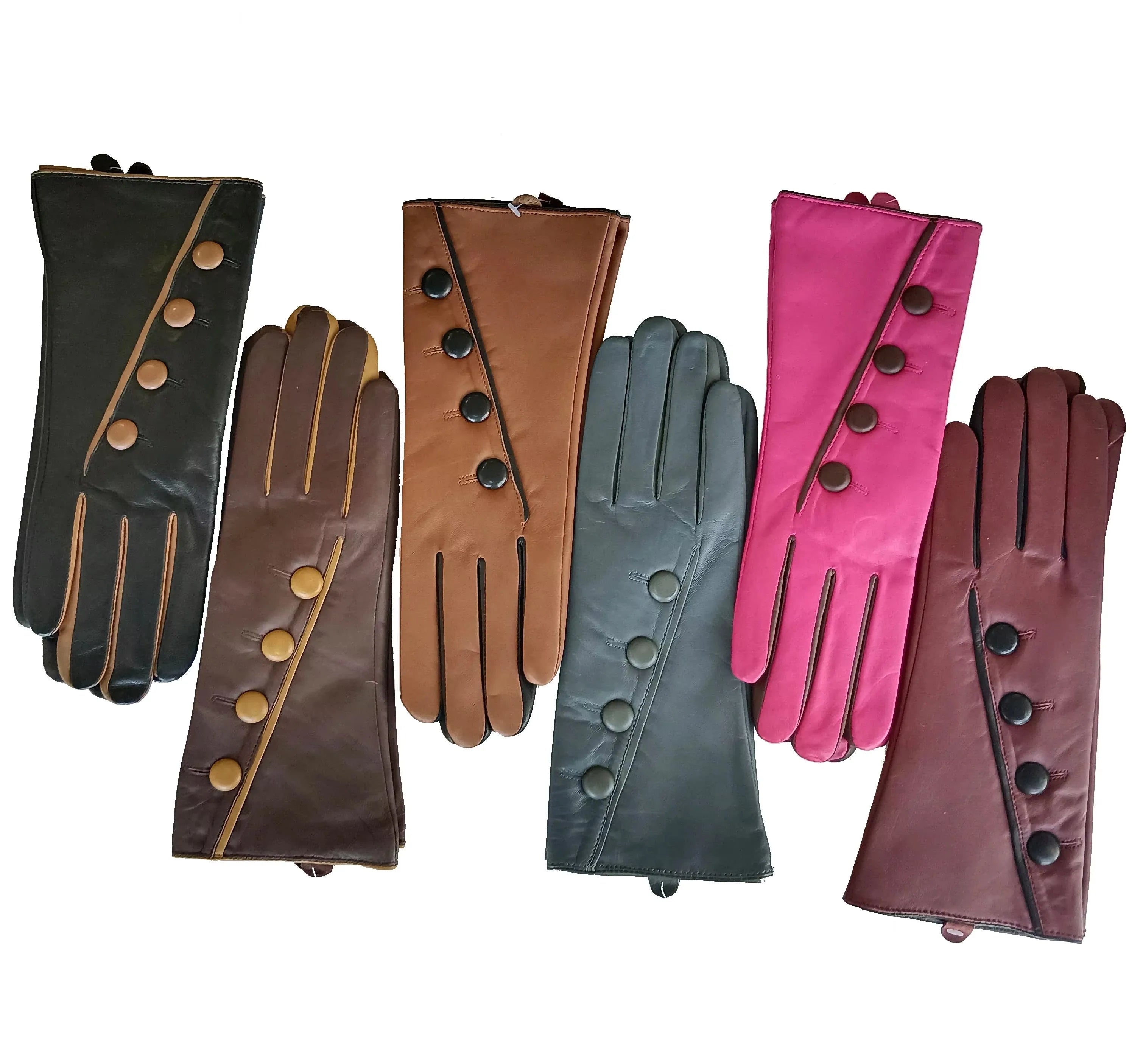 Sample Support Fashionable Winter Warm Sheepskin Leather Gloves With Decorative Buttons Lined With Knitted Cashmere Ready Ship