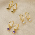 Wholesale Fashion Jewelry 925 Sterling Silver Three Claw Colored Diamond Gold Plated Hoop Earring Jewelry for Women