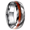 OAHLAN Fashion Jewelry 8mm Wood Inlay High Polished Domed Faceted Silver Tungsten Carbide Rings for Men Wedding Engagement