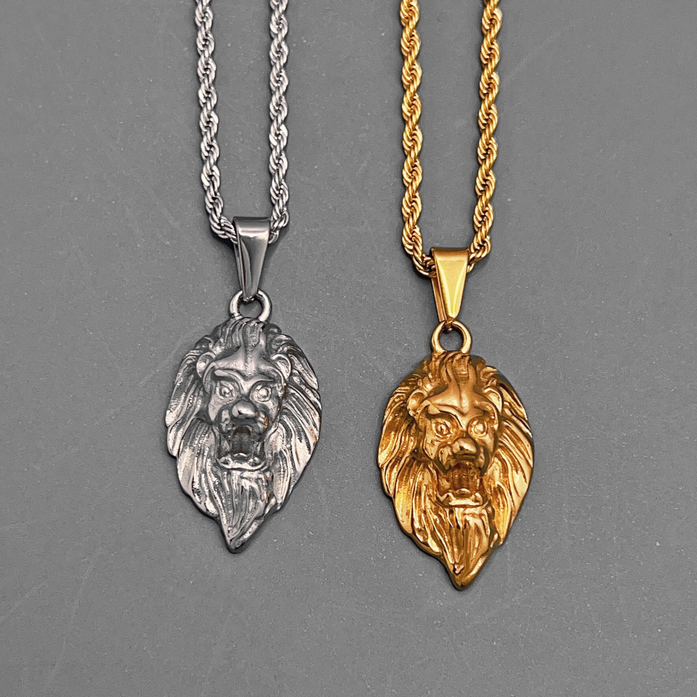 Vintage Men Gold Necklace Jewelry Waterproof Lion Head Pendant Rope Chain Stainless Steel Judah Lion Necklace