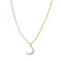RINNTIN GPN53 Fashion Half Gold Plated Silver Chain Simple Necklace Women Dainty Moon Pendant Freshwater Pearl Necklace Jewelry