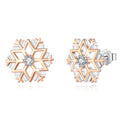 Merryshine Rose Gold Plated 925 Sterling Silver Women Zircon Christmas Jewelry Snowflake Stud Earrings