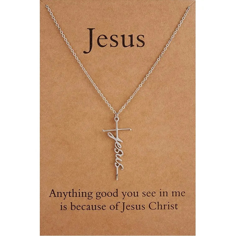 Fashion Non Tarnish Stainless Steel Cross Shaped Pendant Strength Be Still Jesus Blessed Faith Necklace Jewelry for Women