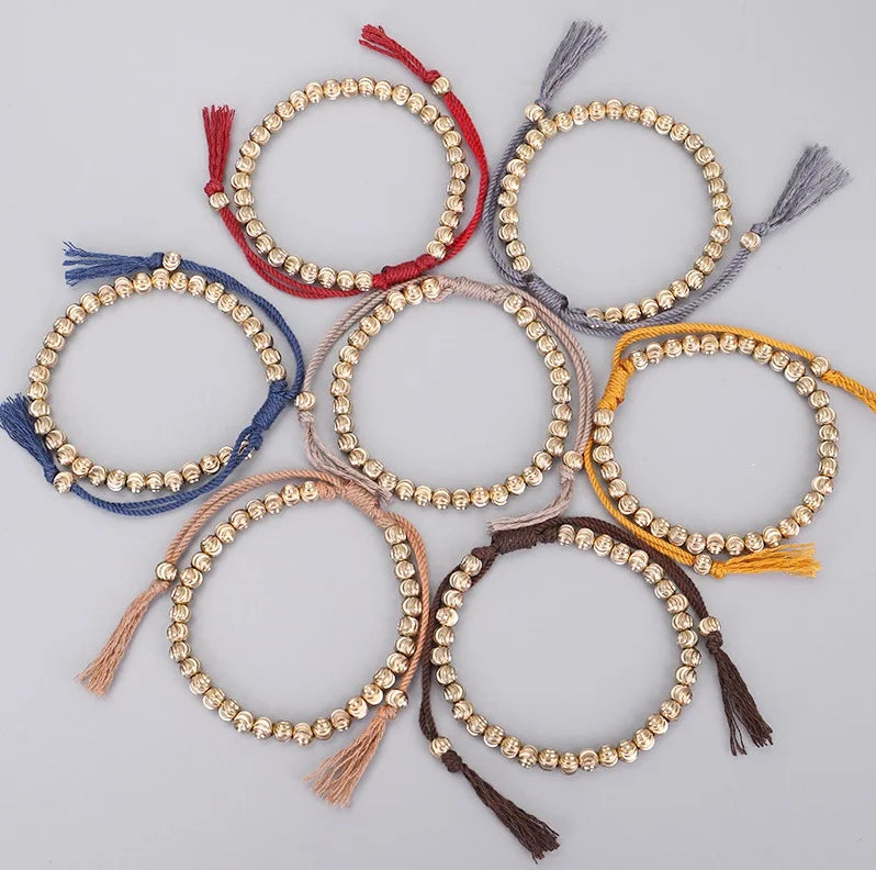 2021 Trendy Handmade Jewelry Braided Lucky Rope Bracelet Buddhist Brass Beaded Tassel Bracelet for Women