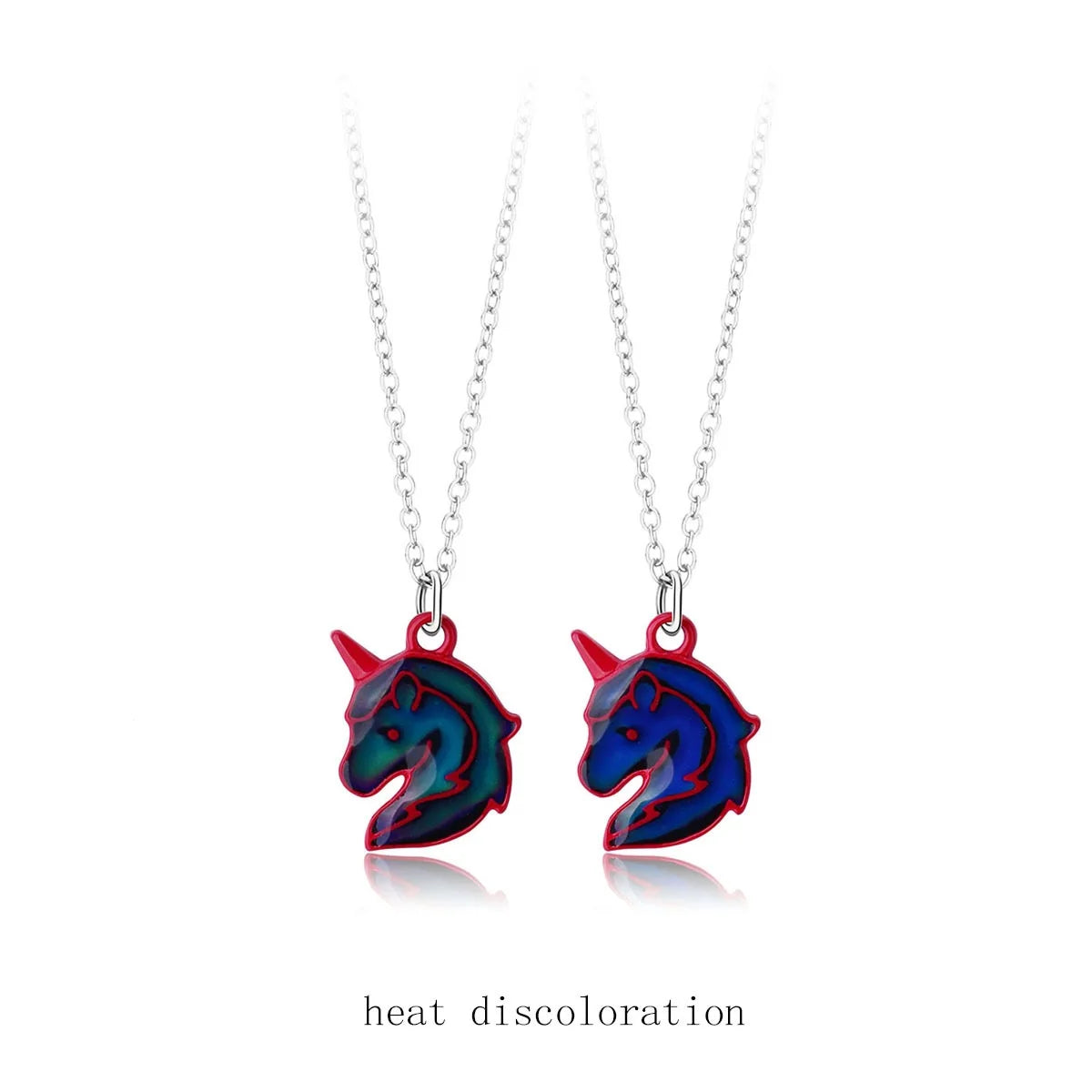 Children Necklace Set 2PC Thermochromic Unicorn Pendant BFF Necklace Enamel Best Friend Necklace for Bestie