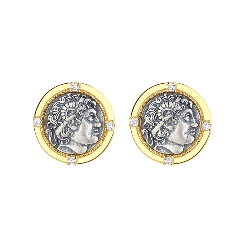 Bulk Wholesale Optional Fashion Ancient Gold Coin Stud Earrings Jewelry for Women Girls
