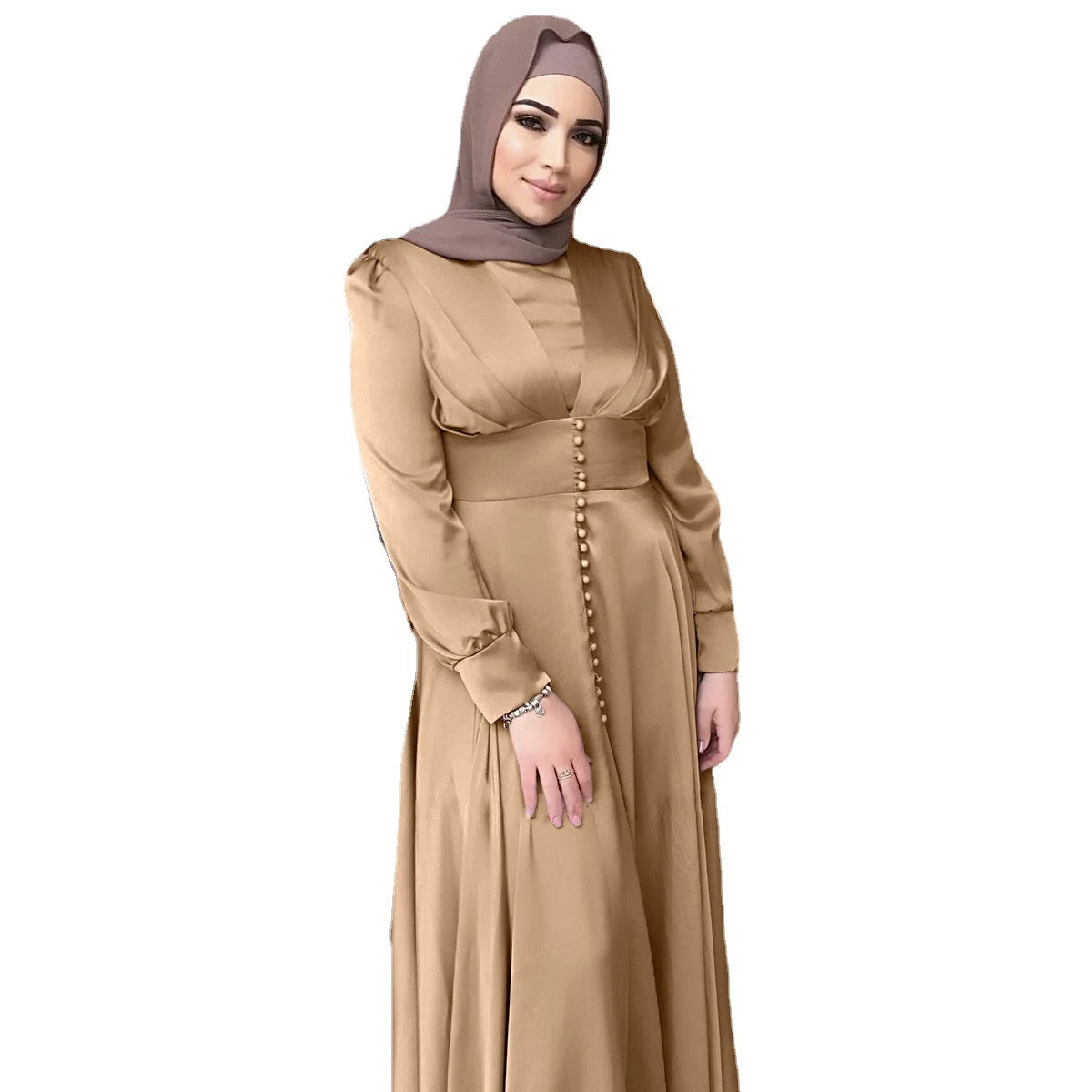 Modest Muslim Dress Muslim Women's Long Skirt Summer Elegant Satin Beaded Abaya for Muslim Women