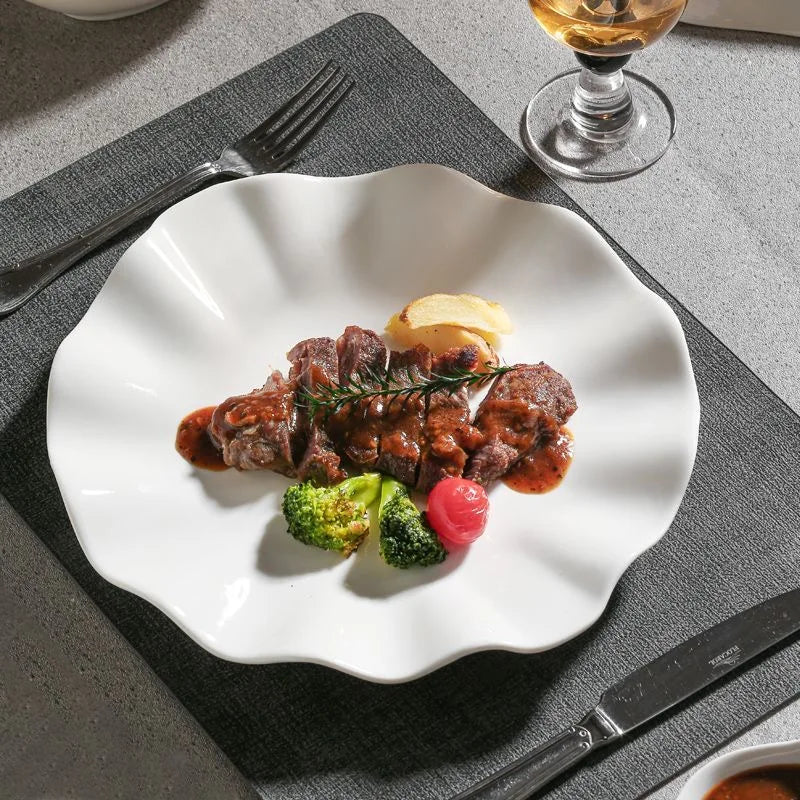 Nordic Irregular Shape Ceramic Snack Dessert Plates Porcelain Salad Bowl White Pasta Steak Plates Restaurant Tableware