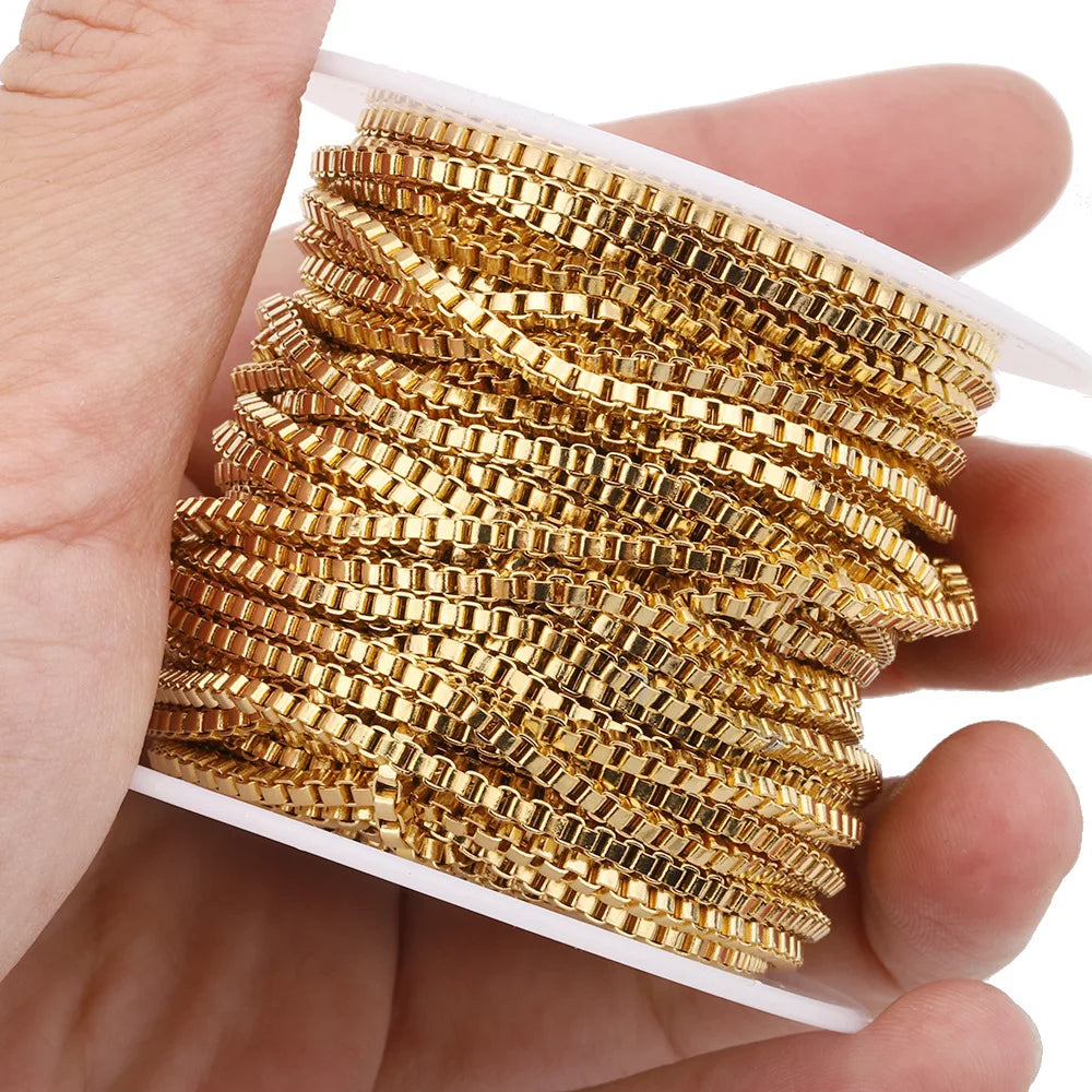 Wholesale DIY Stainless Steel Permanent Jewelry 1.5mm 2.0mm 2.5mm 18K PVD Plating Box Chains for Gold Silver Jewelry Accessories