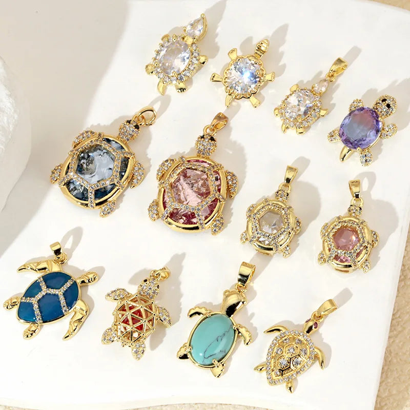 18K Copper Turtle Beads Starfish Necklace Pendant Turtle Charms for Jewelry Making