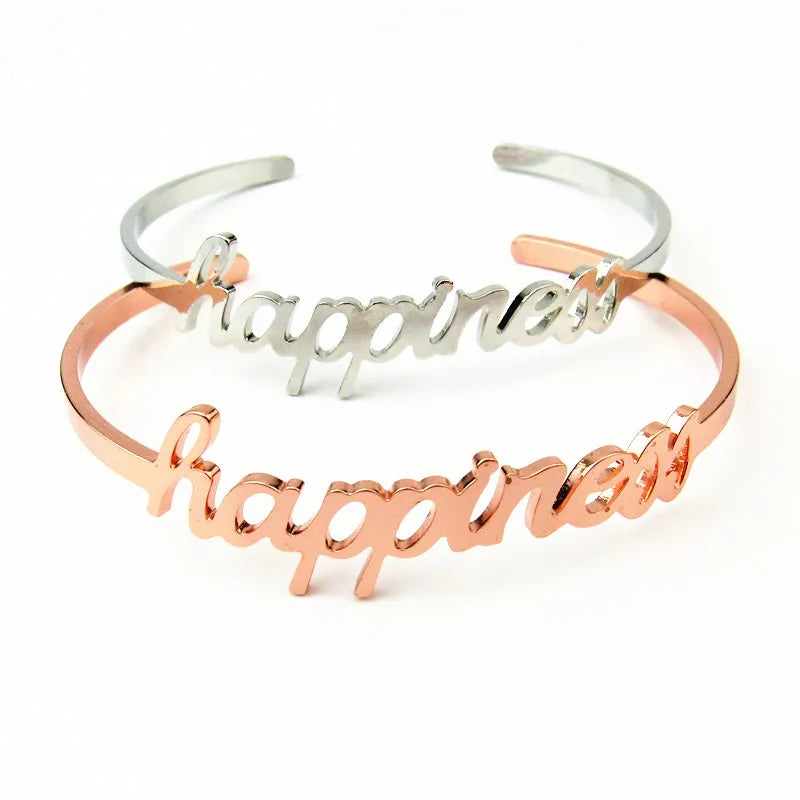 Wholesale Stocked Cheap Metal Letter Happy Happiness Bracelets