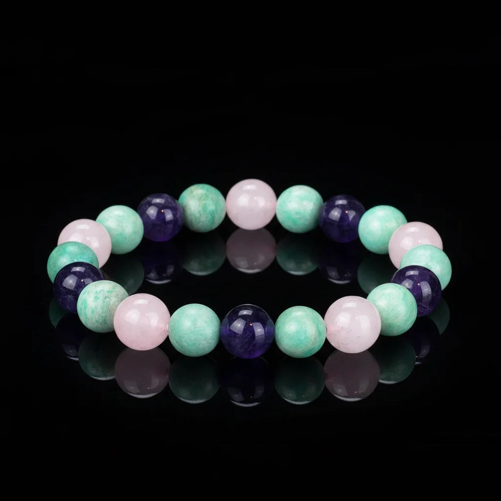 10mm Unisex Natural Russian Amazonite Amethyst Rose Quartz Beaded Bracelet Stretch Personality Romance Design for Fashion Lovers