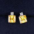 Huitan New Square Cut Pink/Yellow Crystal Cubic Zirconia Earrings Women Wedding Silver Plated Ladies Cute Stud Earrings Jewelry