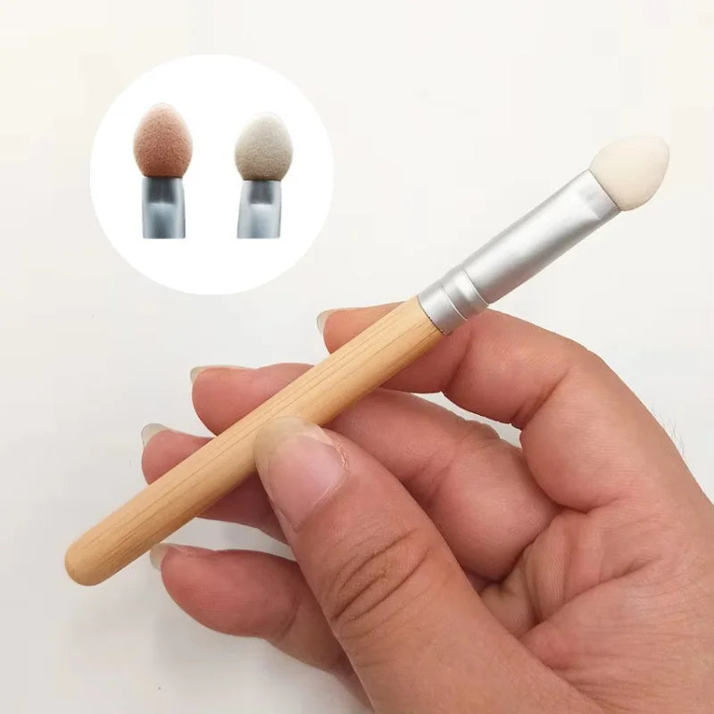 Private Label Vegan Bamboo Handle Smudge Brush Nude Color Sponge Head Eye Concealer Lips Application-Women's Beauty Tool 11cm