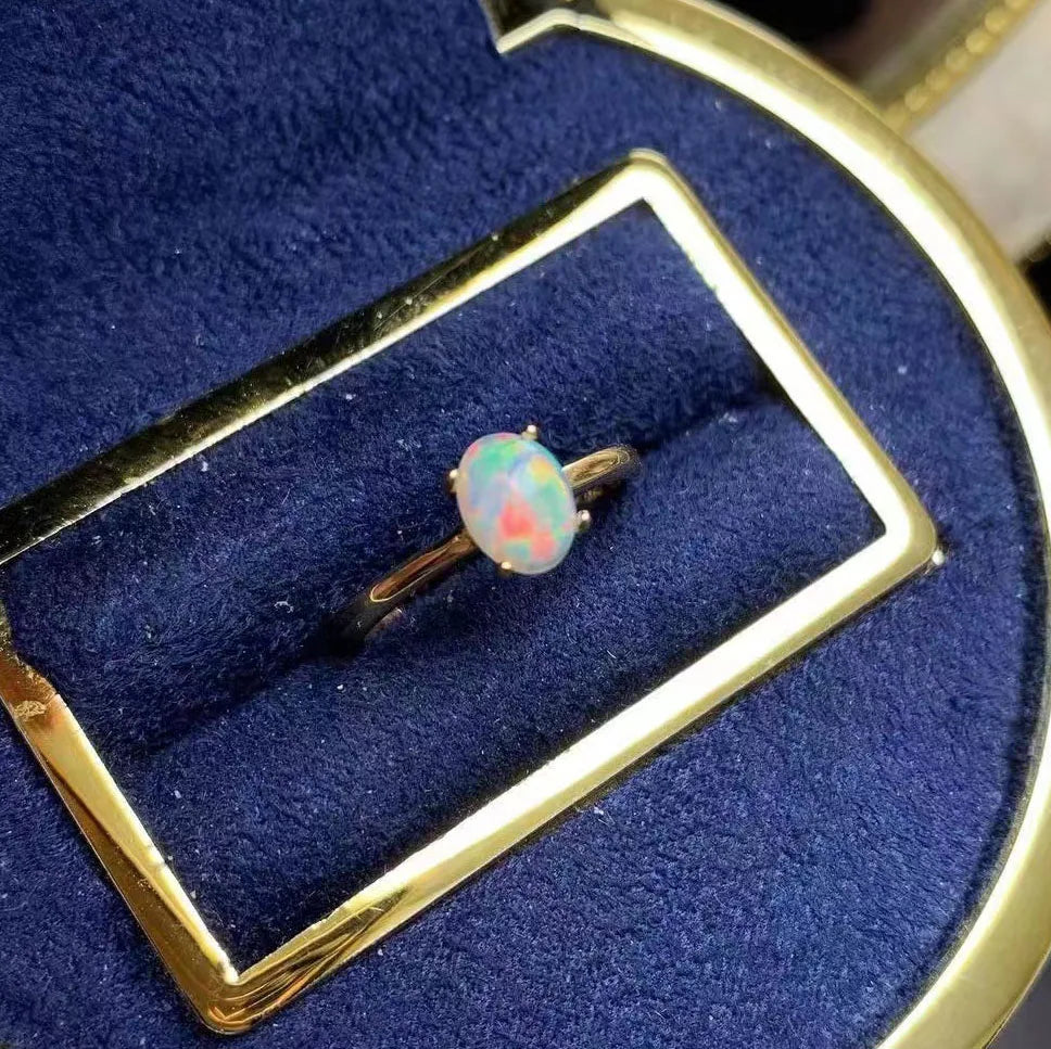 Factory Supply Personalized 925 Sterling Silver 18k Gold Plated Oval Cut Natural Opal Classic Wedding Engagement Ring
