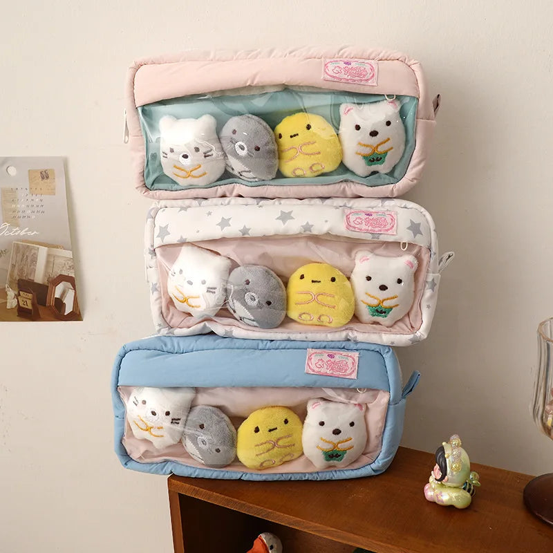 School Kids Stationery Bag Large Capacity Cute Kawaii Cartoon Pvc clear Pencil case