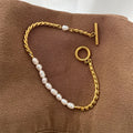 Summer Beach Fashion Stainless Steel 18K Gold Plating Bracelet for Women OT Buckle Twist Chain Pearl Bracelet