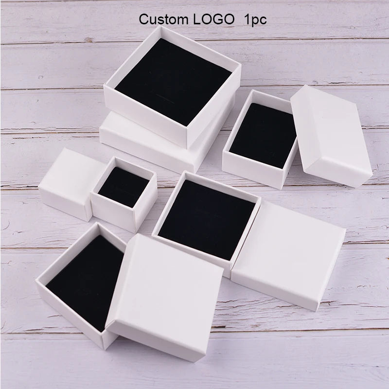 Custom logo Printed Black Kraft Paper Jewelry Box Ring Necklace Bracelet Cufflink Paper Jewelry Box for Packaging