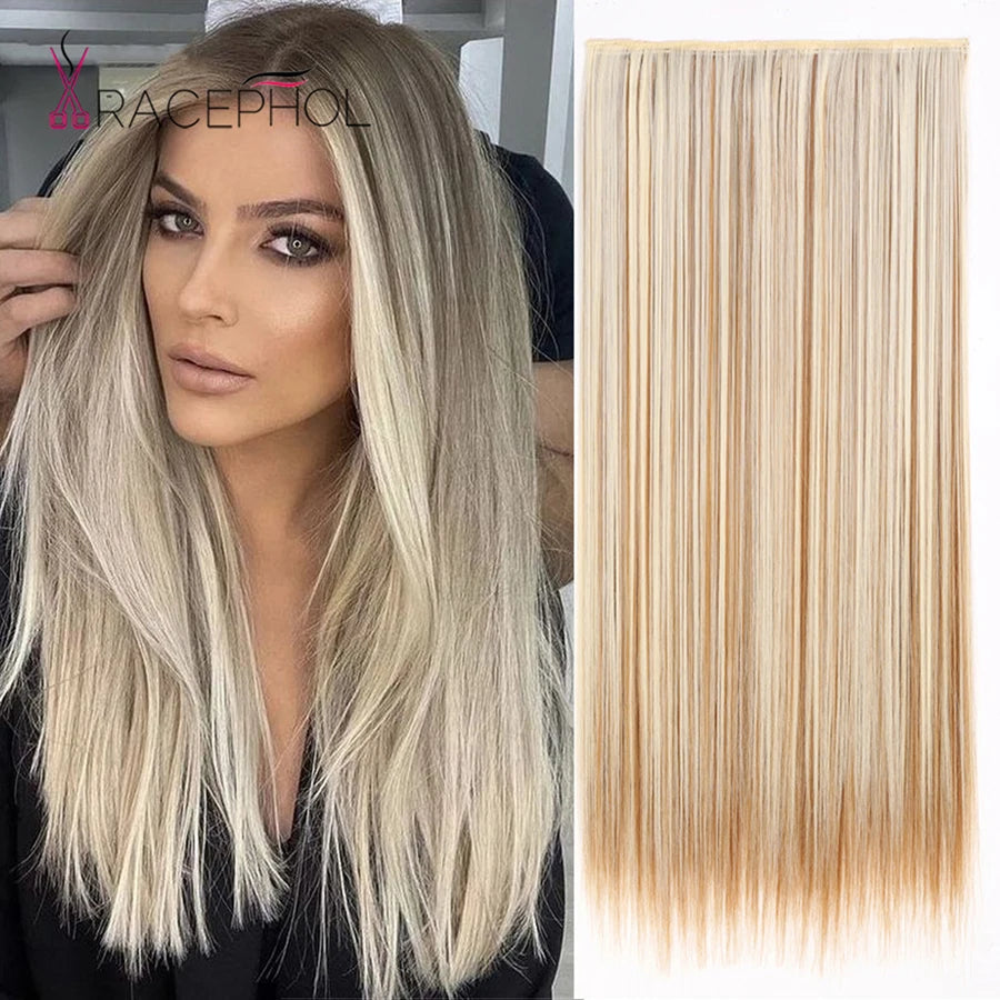 Wholesale 24" Synthetic High Temperature Fiber Hair Smooth Straight 5 Clip in Synthetic Hair Extension
