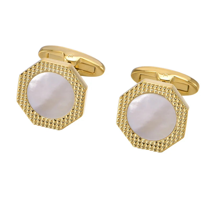 Wholesale Octagon Mother Pearl Shell Stone Elegant Cufflinks Custom Mens Suit Shirt Fashion Accessory Tuxedo Trendy Wedding Gift